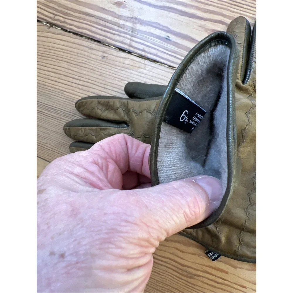 LABONIA Napoli GLOVES genuine LAMBSKIN 2 Tone Green Cashmere Lined 6 1/2 Italy